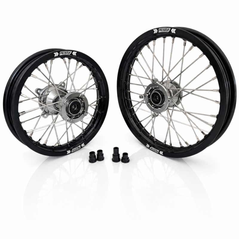 Paire de roues MX PROSTUF 65cc - KTM / GASGAS / HVA - 25-26 - Moyeux Titanium & Jante noires 14/12
